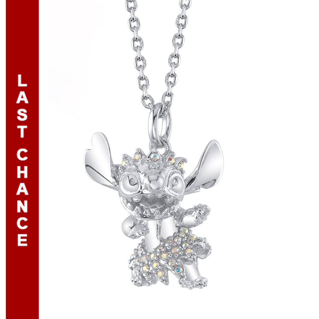 Disney Lilo & Stitch Silver Plated Necklace with Flower Pendant and Stitch  Charm - Stitch Gifts Jewelry, 16 + 2