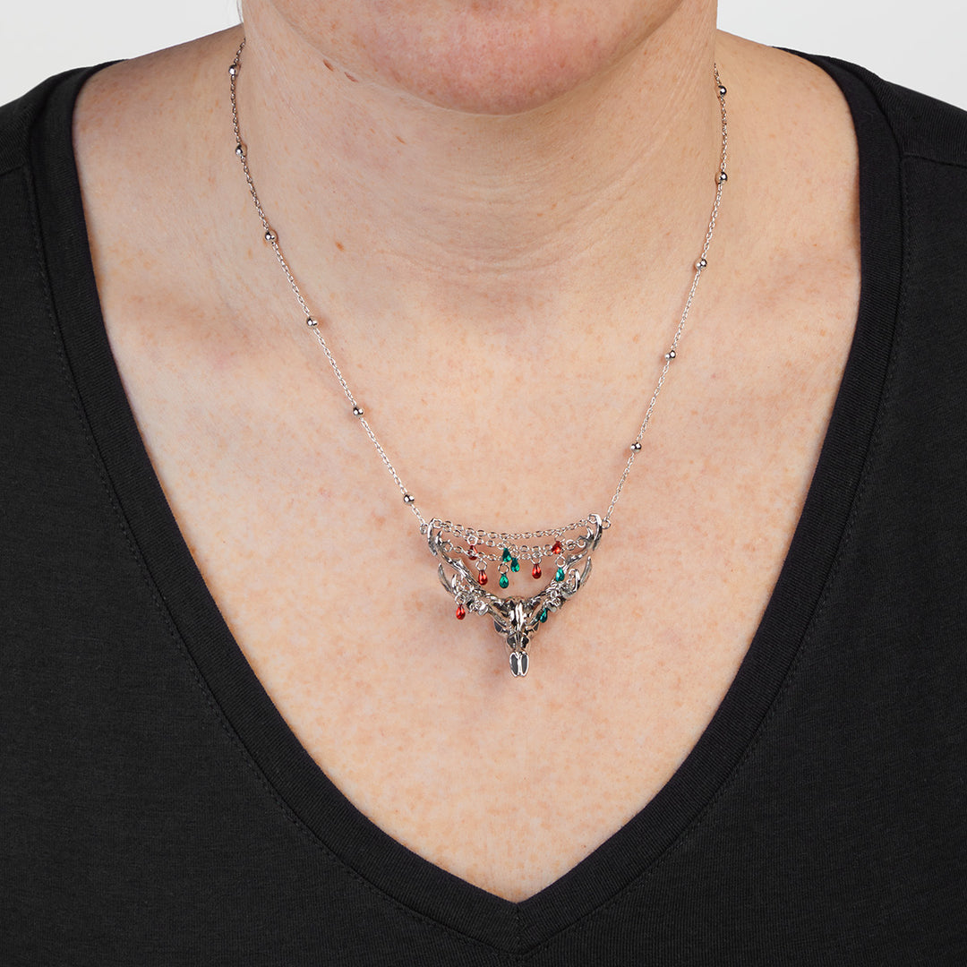RockLove Yule-Tique Festive Reindeer Skull Necklace