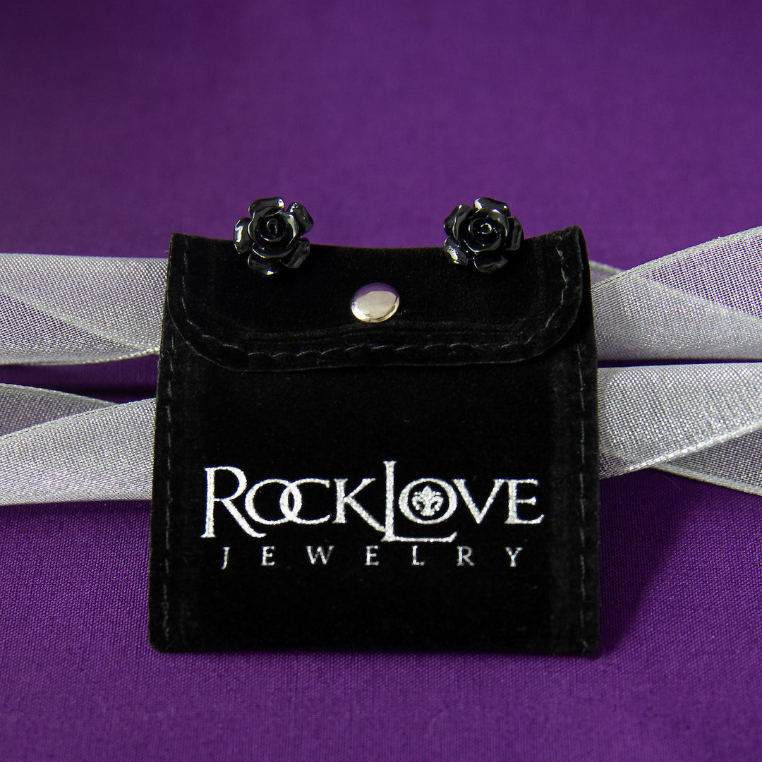 RockLove Jewelry XV Black Rose Earrings