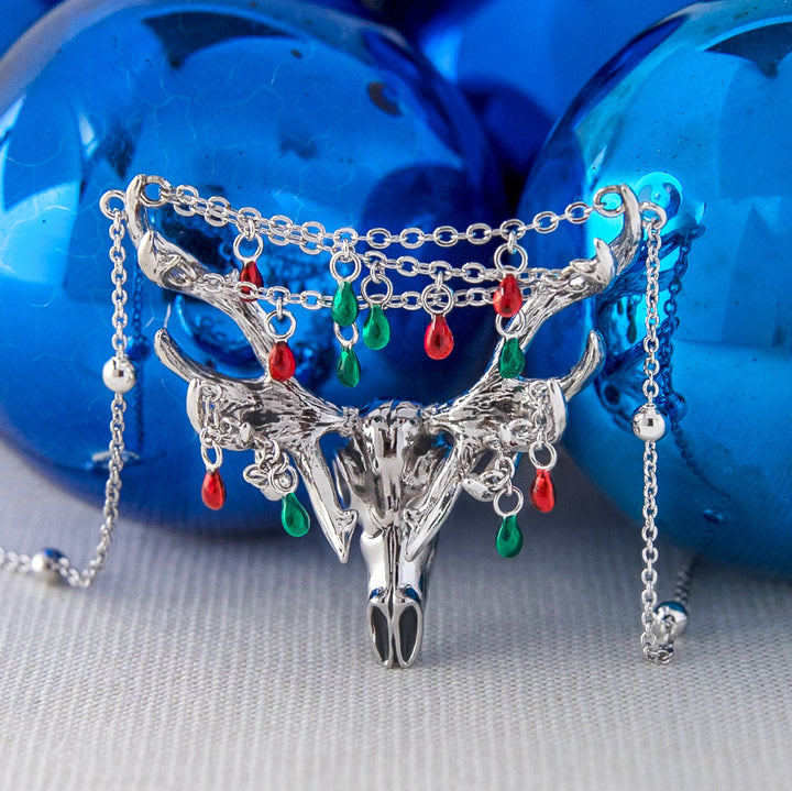RockLove Yule-Tique Festive Reindeer Skull Necklace