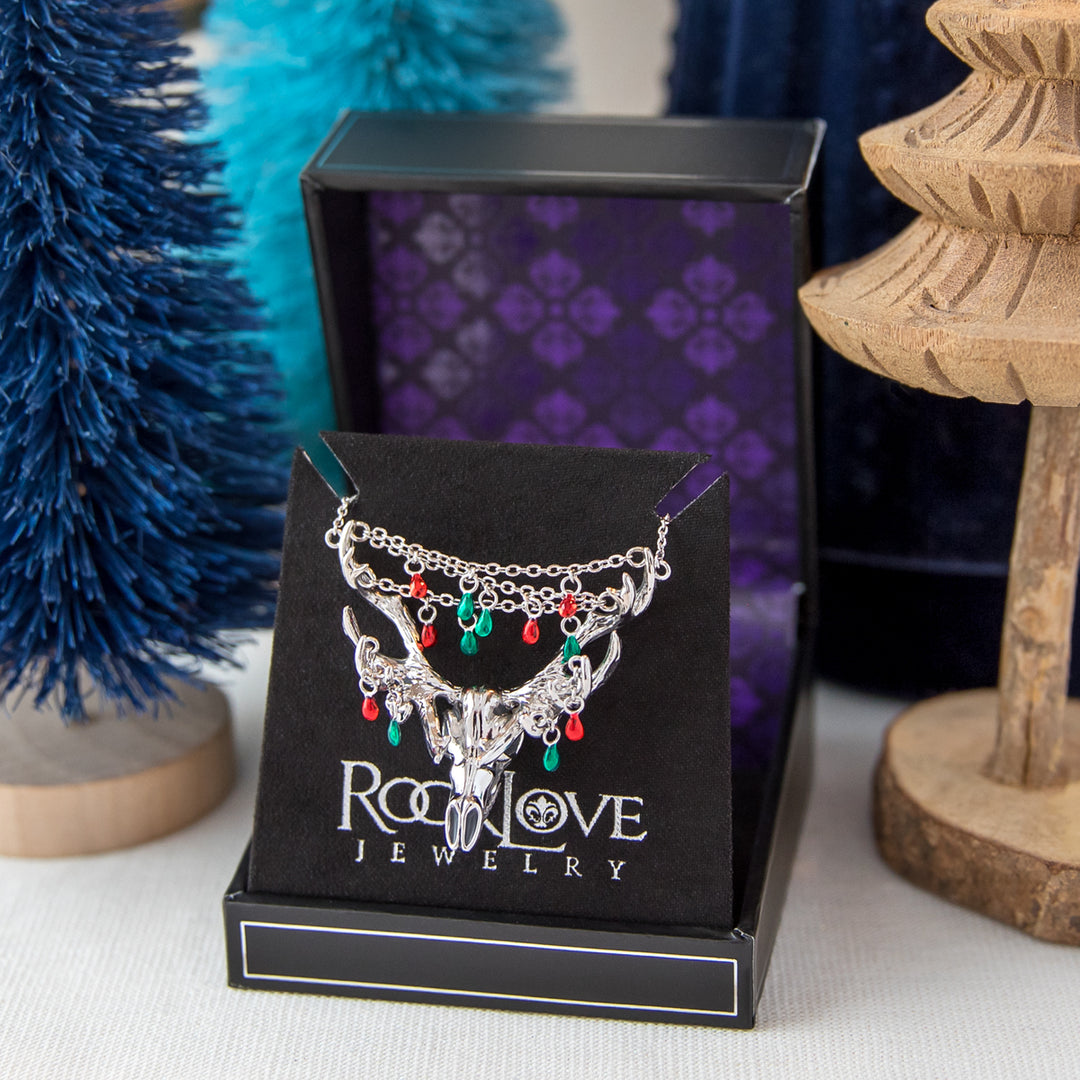 RockLove Yule-Tique Festive Reindeer Skull Necklace