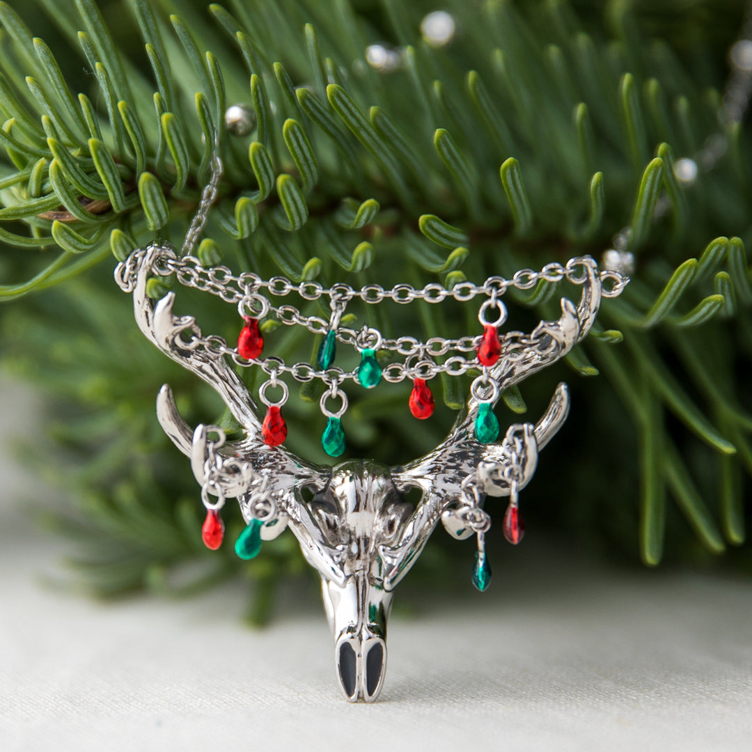 RockLove Yule-Tique Festive Reindeer Skull Necklace