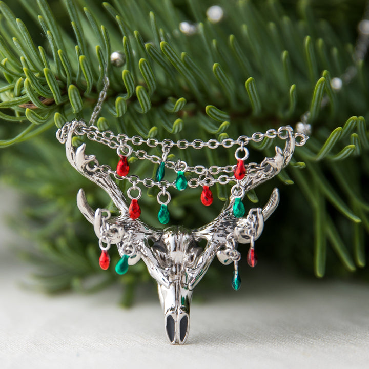 RockLove Yule-Tique Festive Reindeer Skull Necklace