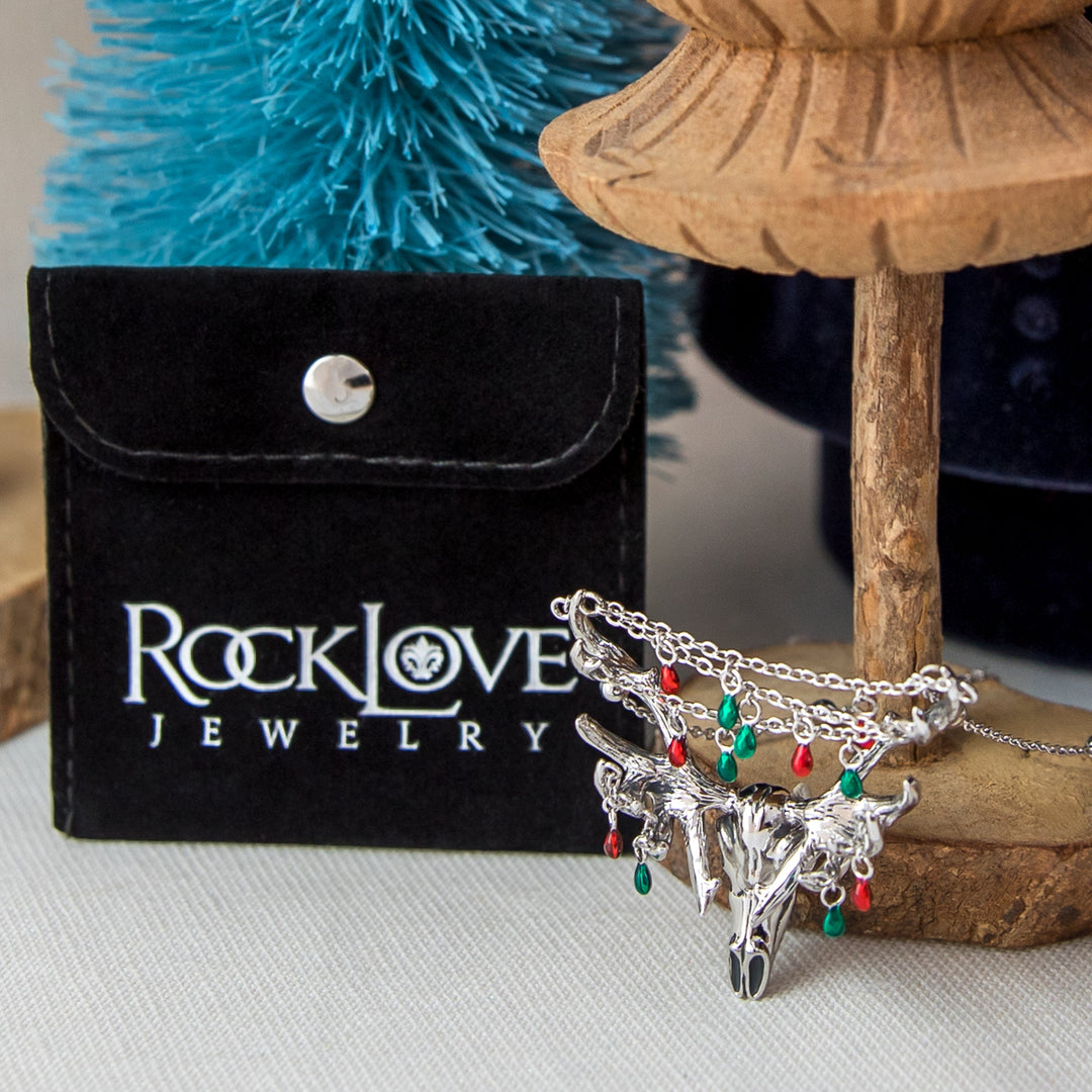 RockLove Yule-Tique Festive Reindeer Skull Necklace