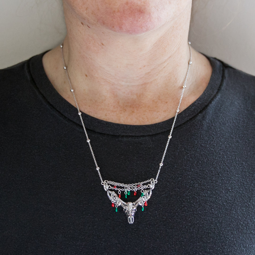 RockLove Yule-Tique Festive Reindeer Skull Necklace