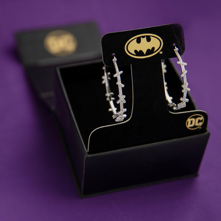 DC X RockLove Batman Returns CATWOMAN Crystal Stitches Pave Hoop Earrings